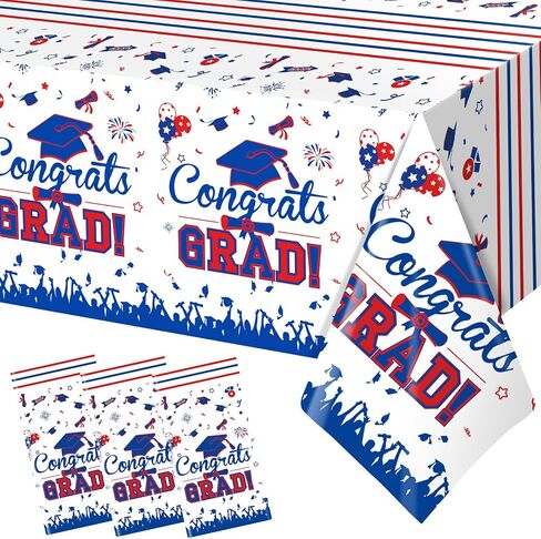 3Pcs Red and Blue Graduation Tablecloth Class of 2024 Graduation Party Supplies 2024 Table Decorations Plastic Rectangular Disposable Tablecloth for Graduation Party Decorations in Saudi Arabia