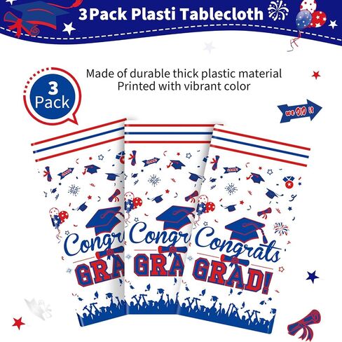 3Pcs Red and Blue Graduation Tablecloth Class of 2024 Graduation Party Supplies 2024 Table Decorations Plastic Rectangular Disposable Tablecloth for Graduation Party Decorations in Saudi Arabia
