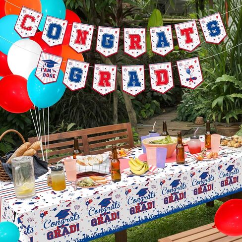 3Pcs Red and Blue Graduation Tablecloth Class of 2024 Graduation Party Supplies 2024 Table Decorations Plastic Rectangular Disposable Tablecloth for Graduation Party Decorations in Saudi Arabia