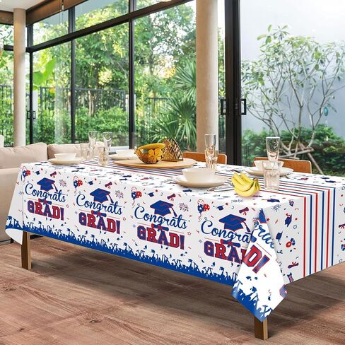 3Pcs Red and Blue Graduation Tablecloth Class of 2024 Graduation Party Supplies 2024 Table Decorations Plastic Rectangular Disposable Tablecloth for Graduation Party Decorations in Saudi Arabia