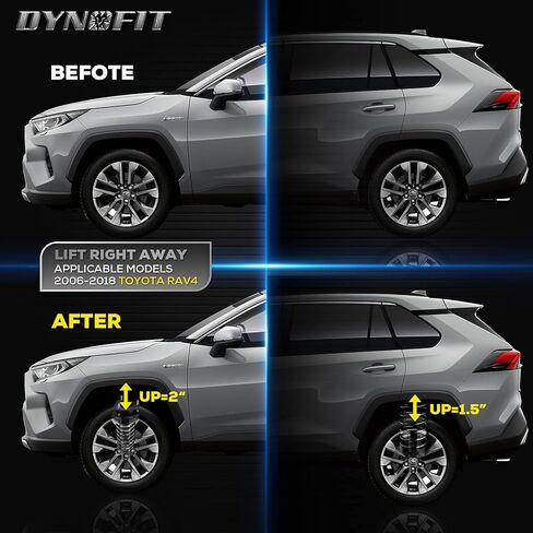 مجموعات رفع Dynofit RAV4 2 بوصة أمامية و1.5 بوصة خلفية، وفواصل زنبركية ملفوفة لـ 2006-2018 To-yo-ta RAV4 أسود in Kuwait