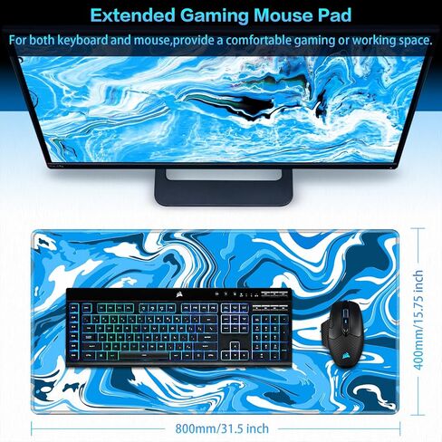 Canjoy Gaming Mouse Pad, Fluid Pattern Mouse Pad 31.5x11.8inch Large Extended Computer Mouse Mat Keyboard Full Desk Mousepad for Gaming, Office, Home in Kuwait