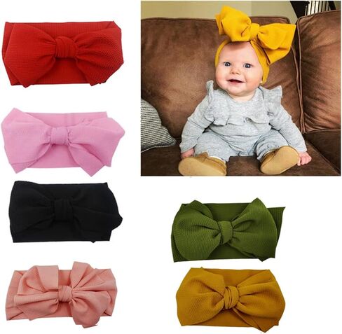 6 قطع من عصابات الرأس الصلبة القابلة للتمدد مع أغطية الرأس ذات عقدة كبيرة وإكسسوارات الشعر للأطفال ذات غطاء الرأس الناعم in Kuwait