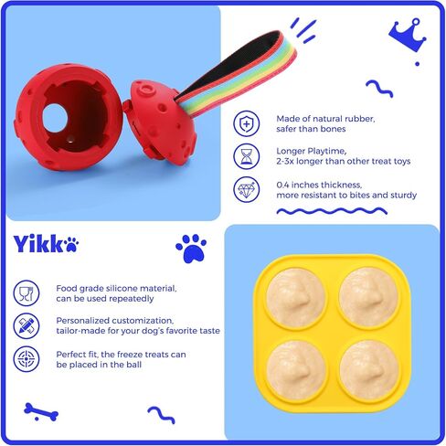 Yikko Dog Puzzle Toy, Fillable Frozen Dog Enrichment Toys, Interactive Dog Ball Toys Keep Busy for 10-80Lbs Dogs, Easy Clean Rubber Outdoor Dog Chew Toys, Best Gift for Dogs Birthday Xmas (Blue) in Saudi Arabia