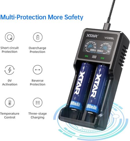 شاحن بطارية عالمي XTAR VC2SL شاشة LCD شاحن ذكي سريع للبطاريات القابلة لإعادة الشحن Ni-MH Ni-Cd AA AAA Li-ion IMR in Kuwait