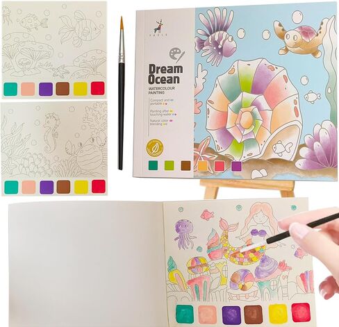 Watercolor Coloring Books for Kids Ages 4-8, Pocket Watercolor Painting Book for Arts and Crafts, Water Colors Paint with Brush (1, Dream Ocean) in Saudi Arabia