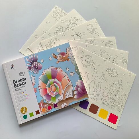 Watercolor Coloring Books for Kids Ages 4-8, Pocket Watercolor Painting Book for Arts and Crafts, Water Colors Paint with Brush (1, Dream Ocean) in Saudi Arabia