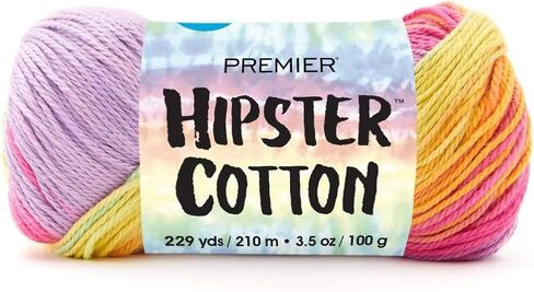 Premier Yarns Hipster Cotton Yarn, Ideal Yarn for Crocheting and Knitting, 100% Cotton and Lightweight Yarn, Machine Wash, Rainbow Rollerskates, 3.5 oz, 229 yards in Saudi Arabia
