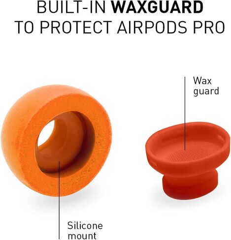 Eartune Fidelity UF-A Premium Memory Foam Tips for AirPods Pro (1st Gen & 2nd Gen) - Fits in Charging Case, Stays in Your Ears, Superb Sound Isolation, and Built-in Waxguard - Medium, [Orange] in Kuwait