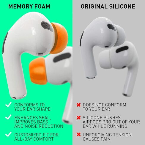 Eartune Fidelity UF-A Premium Memory Foam Tips for AirPods Pro (1st Gen & 2nd Gen) - Fits in Charging Case, Stays in Your Ears, Superb Sound Isolation, and Built-in Waxguard - Medium, [Orange] in Kuwait