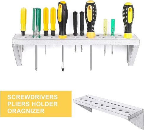 LIANTRAL Screwdriver Wrench Holder Organizer, Wall Mount Wood Hand Tool Hammer Pliers Storage Rack, 2-Pack (gray-whitewash) in Kuwait