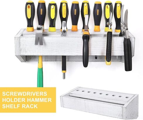LIANTRAL Screwdriver Wrench Holder Organizer, Wall Mount Wood Hand Tool Hammer Pliers Storage Rack, 2-Pack (gray-whitewash) in Kuwait