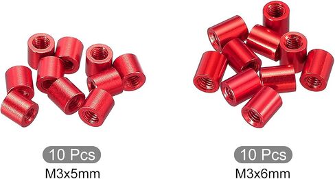 MECCANIXITY 10 قطعة M3x5mm 10 قطعة M3x6mm عمود ألومنيوم مستدير من سبيكة المواجهة فاصل مسمار السحابة لـ Quadcopter أحمر in Saudi Arabia