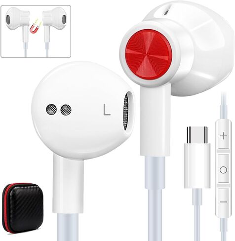 سماعات رأس USB C لهواتف iPhone 15 وSamsung A55 A54 A53 A35 Galaxy S24 Ultra S23 FE S22 S21 سماعات أذن سلكية مغناطيسية هاي فاي من النوع C مع ميكروفون للتحكم في سماعات iPad Pro Air Pixel 8 7 6A OnePlus 12 in Kuwait