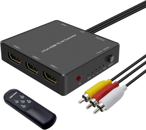 RuiPuo 3 منافذ HDMI إلى AV محول HDMI إلى RCA، 720P/1080P HDMI إلى محول صوت فيديو لـ Fire Stick Roku PS3 Xbox Blu Ray Player DVD HD TV Box (مع جهاز التحكم عن بعد) in Kuwait