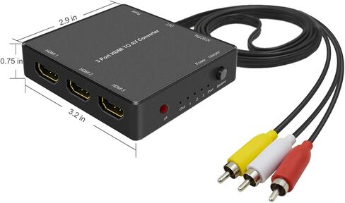 RuiPuo 3 منافذ HDMI إلى AV محول HDMI إلى RCA، 720P/1080P HDMI إلى محول صوت فيديو لـ Fire Stick Roku PS3 Xbox Blu Ray Player DVD HD TV Box (مع جهاز التحكم عن بعد) in Kuwait