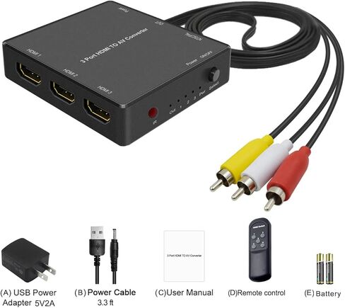 RuiPuo 3 منافذ HDMI إلى AV محول HDMI إلى RCA، 720P/1080P HDMI إلى محول صوت فيديو لـ Fire Stick Roku PS3 Xbox Blu Ray Player DVD HD TV Box (مع جهاز التحكم عن بعد) in Kuwait