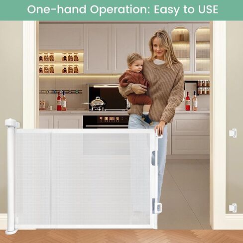 بوابة أطفال معززة قابلة للسحب من Newspitaya، بوابة شبكية للكلاب مقاس 55 بوصة للمداخل، قابلة للطي بأمان بيد واحدة للسلالم، بوابة للحيوانات الأليفة قابلة للسحب للداخل، المنزل، الحيوانات الأليفة، الكلب، القط، في الهواء الطلق، أبيض in Saudi Arabia