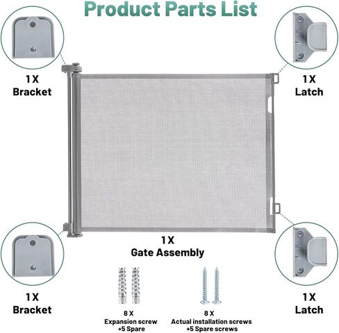مجموعة قطع غيار بوابة الأطفال القابلة للسحب باللون الأسود، مجموعة أجهزة بوابة الكلاب القابلة للسحب، 2 دعامة، 2 مزلاج ومجموعة واحدة من البراغي لبوابة الحيوانات الأليفة القابلة للسحب Asin B0C9DL8G5J/B0C9DQS1T2 (رمادي) in Kuwait
