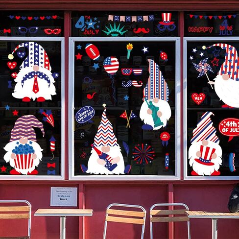 9 أوراق ملصقات نافذة الرابع من يوليو، ملصقات نافذة جنوم لديكور المنزل، ديكور يوم الاستقلال على الوجهين، ملصقات نافذة وطنية مقاومة للماء من الفينيل قابلة لإعادة الاستخدام in Kuwait