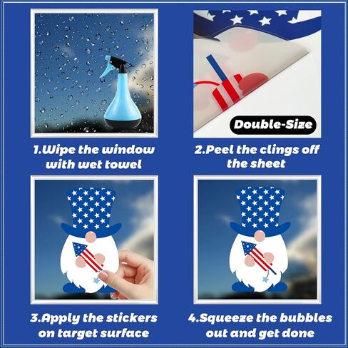 9 أوراق ملصقات نافذة الرابع من يوليو، ملصقات نافذة جنوم لديكور المنزل، ديكور يوم الاستقلال على الوجهين، ملصقات نافذة وطنية مقاومة للماء من الفينيل قابلة لإعادة الاستخدام in Kuwait