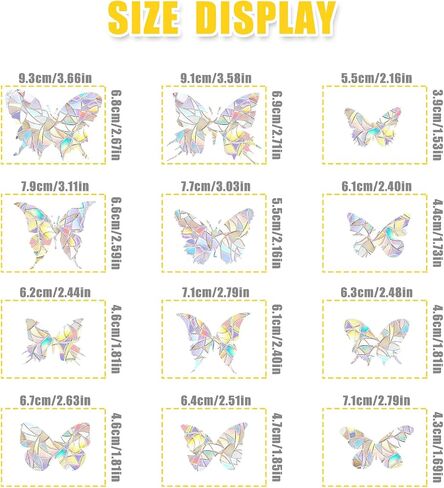Anti-Collision Window Clings for Glass Window - 28 PCS Butterfly Rainbow Window Stickers Non Adhesive Prismatic Vinyl Decals for Privacy Bird Strike Prevention No Glue Required, 2 Sheets in Saudi Arabia