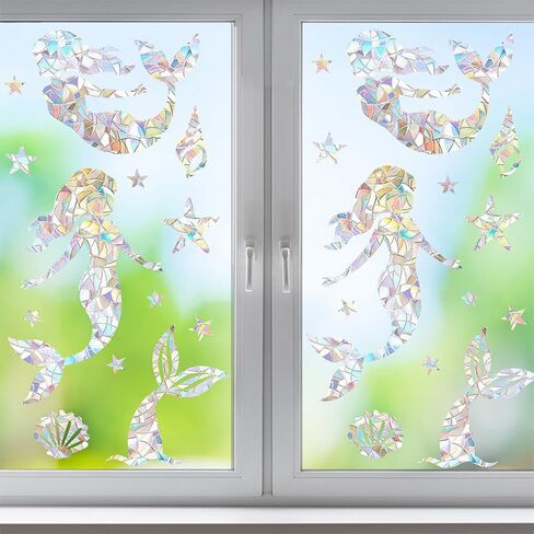 Anti-Collision Window Clings for Glass Window - 28 PCS Butterfly Rainbow Window Stickers Non Adhesive Prismatic Vinyl Decals for Privacy Bird Strike Prevention No Glue Required, 2 Sheets in Saudi Arabia