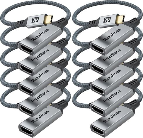 محول RyzzRooa USB C إلى HDMI، 10 حزم، محول 4K من النوع C إلى HDMI [متوافق مع Thunderbolt 3/4] لسلسلة iPhone 15، MacBook Pro/Air، iPadPro، سلسلة S23، Dell XPS، Surface، Pixelbook والمزيد... in Kuwait