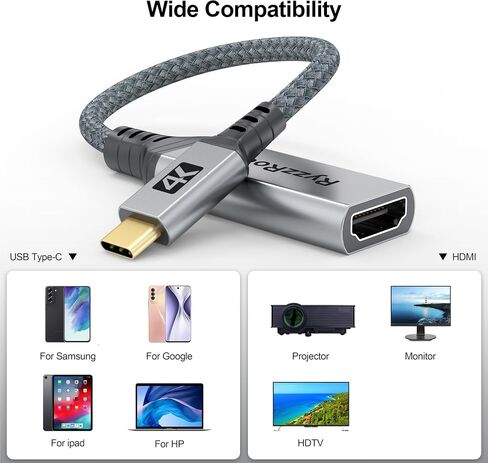 محول RyzzRooa USB C إلى HDMI، 10 حزم، محول 4K من النوع C إلى HDMI [متوافق مع Thunderbolt 3/4] لسلسلة iPhone 15، MacBook Pro/Air، iPadPro، سلسلة S23، Dell XPS، Surface، Pixelbook والمزيد... in Kuwait