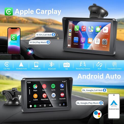 Apple Carplay Portable Car Stereo and Android Auto,Carplay Screen for Car Radio with Bluetooth Handsfree, 7'' Touch Screen with Phone Link/FM/AUX… in Kuwait