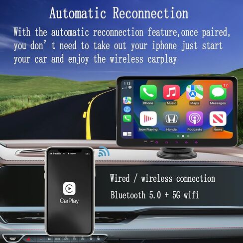 Casoda Portable Carplay Screen for Car, 7" HD Double Din Touch Screen Car Stereo Compatible with Wireless Apple CarPlay and Android Auto/Navigation/Siri/Bluetooth Fits Any Vehicles in Kuwait