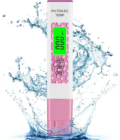 جهاز اختبار جودة المياه، مقياس الأس الهيدروجيني، جهاز قياس TDS، جهاز احترافي 4 في 1 للأس الهيدروجيني/TDS/EC/اختبار درجة الحرارة مع وظيفة تعويض درجة الحرارة، دقيق وموثوق، للشرب المنزلي وحمامات السباحة وخزانات الأسماك (وردي) in Kuwait
