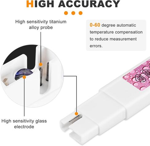 جهاز اختبار جودة المياه، مقياس الأس الهيدروجيني، جهاز قياس TDS، جهاز احترافي 4 في 1 للأس الهيدروجيني/TDS/EC/اختبار درجة الحرارة مع وظيفة تعويض درجة الحرارة، دقيق وموثوق، للشرب المنزلي وحمامات السباحة وخزانات الأسماك (وردي) in Kuwait