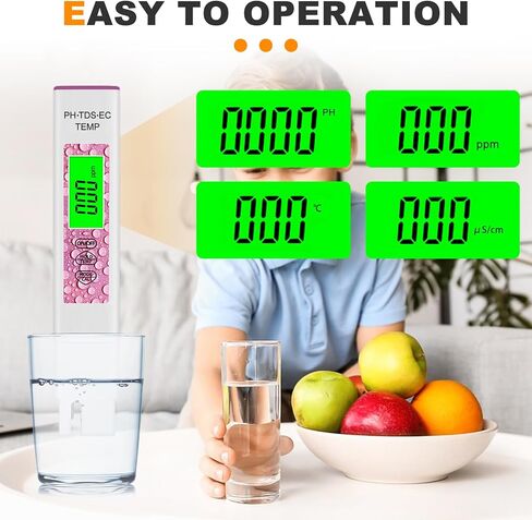 جهاز اختبار جودة المياه، مقياس الأس الهيدروجيني، جهاز قياس TDS، جهاز احترافي 4 في 1 للأس الهيدروجيني/TDS/EC/اختبار درجة الحرارة مع وظيفة تعويض درجة الحرارة، دقيق وموثوق، للشرب المنزلي وحمامات السباحة وخزانات الأسماك (وردي) in Kuwait