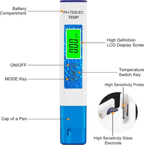 Water Quality Tester, pH Meter, TDS Meter, Professional 4 in 1 pH/TDS/EC/Temp Tester with Temperature Compensation Function, Accurate and Reliable, for Household Drinking, Pools, Fish Tanks (Pink) in Saudi Arabia