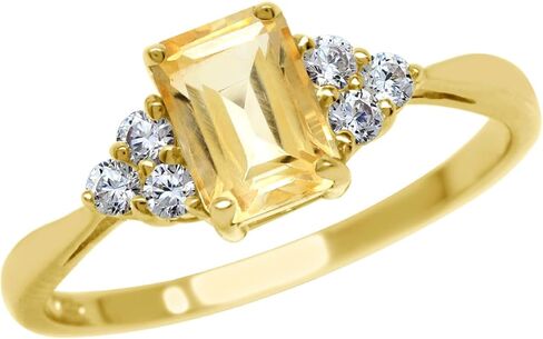 Silvershake 7x5mm Octagon Shape Birthstone Gemstone White Gold Plated or Yellow Gold Plated 925 Sterling Silver Engagement Ring Jewelry for Women in Saudi Arabia