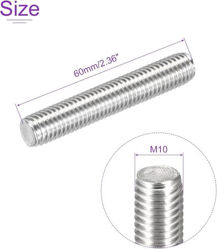 DMiotech 10 عبوات M10 x 60 مم قضيب ملولب بالكامل 304 من الفولاذ المقاوم للصدأ خيوط اليد اليمنى قضيب شريط ترصيع المشابك ومسامير U in Kuwait