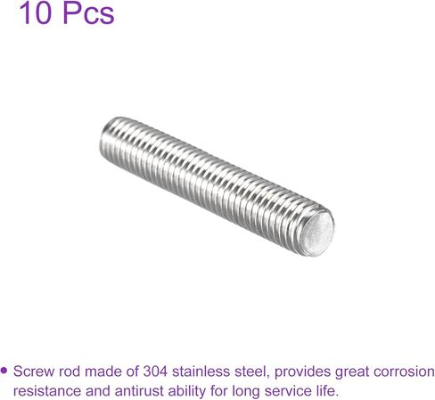 DMiotech 10 عبوات M10 x 60 مم قضيب ملولب بالكامل 304 من الفولاذ المقاوم للصدأ خيوط اليد اليمنى قضيب شريط ترصيع المشابك ومسامير U in Kuwait