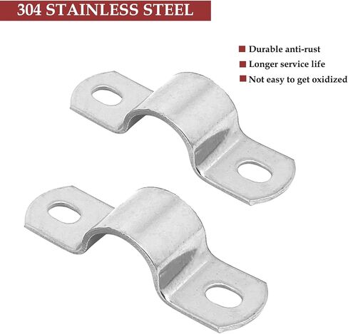 6mm(0.24") Two Hole U-Bracket Thicken Pipe Strap Clip,Stainless Steel Heavy Duty Pipe Strap Clamp for Tube, Pipe or Wire Cord Installation 20Pcs in Saudi Arabia