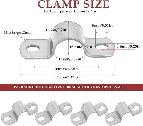 6mm(0.24") Two Hole U-Bracket Thicken Pipe Strap Clip,Stainless Steel Heavy Duty Pipe Strap Clamp for Tube, Pipe or Wire Cord Installation 20Pcs in Saudi Arabia