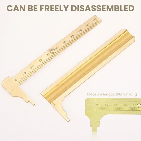 2 Pcs 100mm Pocket Caliper Brass Vernier Caliper Handy Caliper Measuring Tool Mini Metal Pocket Ruler Double Scales MM/Inch Measuring Tool in Kuwait