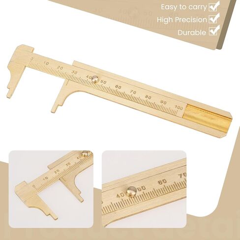 2 Pcs 100mm Pocket Caliper Brass Vernier Caliper Handy Caliper Measuring Tool Mini Metal Pocket Ruler Double Scales MM/Inch Measuring Tool in Kuwait
