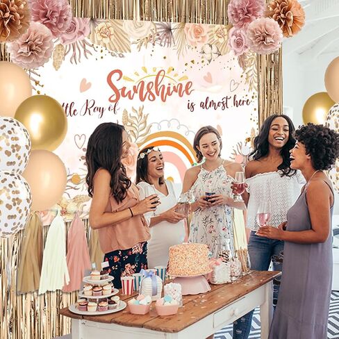 Boho Baby Shower Decorations for Girl A Little Ray of Sunshine Daisy Boho Backdrop Blush Pink Balloons Dusty Rose Paper PomPoms Champagne Fringe Curtain for Boho Rainbow Birthday Baby Shower Decor in Kuwait