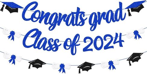 Congrats Grad Class of 2024 لافتة التخرج، قبعة الدبلوم، ديكور الحفلات للمدرسة الثانوية، الكلية، الجامعة، التخرج 2024، لوازم الحفلات (أزرق) in Kuwait