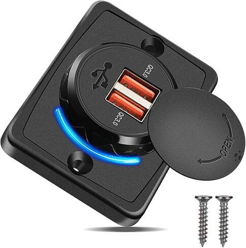 لوحة مخرج USB 12 فولت QC 3.0 مزدوج USB 36 وات مقبس شاحن سيارة سريع مخرج طاقة مع غطاء مخرج USB RV 12 فولت جدار جبل للحافلة RV قارب السيارات البحرية ATV شاحنة 12 فولت - 24 فولت (قطعة واحدة) in Kuwait