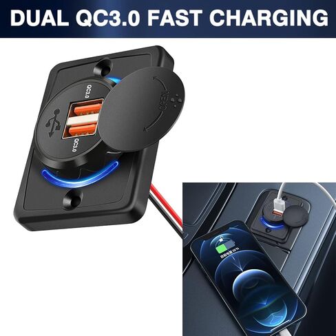 لوحة مخرج USB 12 فولت QC 3.0 مزدوج USB 36 وات مقبس شاحن سيارة سريع مخرج طاقة مع غطاء مخرج USB RV 12 فولت جدار جبل للحافلة RV قارب السيارات البحرية ATV شاحنة 12 فولت - 24 فولت (قطعة واحدة) in Kuwait