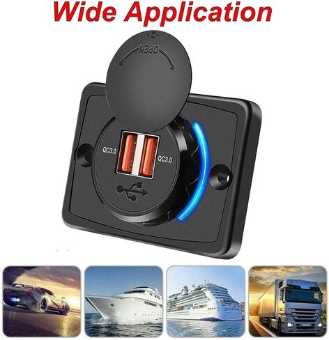 لوحة مخرج USB 12 فولت QC 3.0 مزدوج USB 36 وات مقبس شاحن سيارة سريع مخرج طاقة مع غطاء مخرج USB RV 12 فولت جدار جبل للحافلة RV قارب السيارات البحرية ATV شاحنة 12 فولت - 24 فولت (قطعة واحدة) in Kuwait