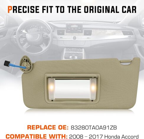 Youxmoto Left Driver Side Sun Visor Replacement for Honda Accord 2008 2009 2010 2011 2012 Beige Car Visor, Replaces# 83280TA0A91ZB, with Vanity Mirror and Light in Saudi Arabia