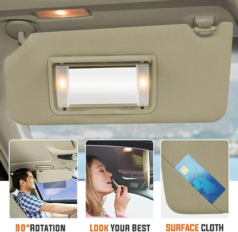 Youxmoto Left Driver Side Sun Visor Replacement for Honda Accord 2008 2009 2010 2011 2012 Beige Car Visor, Replaces# 83280TA0A91ZB, with Vanity Mirror and Light in Saudi Arabia