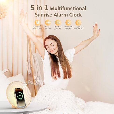 ساعة منبه شروق الشمس من كولسور، مكبر صوت بلوتوث، شحن لاسلكي، ضوضاء بيضاء، مصباح بجانب السرير، غرفة النوم، مساعد الغفوة والنوم، مثالية للهدايا in Kuwait